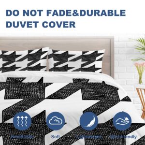 Batmerry Houndstooth Black White Twin Size 3 Pieces Bedding Comforter Cover Sets,Soft Fluffy Plaid Abstract Fashion Geometric Pattern Printed Duvet Cover for All Season