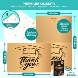 Decorably 24 Pack Gold Foiled Graduation Thank You Cards with Envelopes & Stickers - Blank Inside Thank You Cards Graduation, 6x4 Thank You Cards with Envelopes Graduation, Graduation Thank You Notes