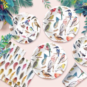 Xigejob Bird Party Tableware Decorations - Bird Plates And Napkins Party Supplies, Plate, Cup, Napkin, Colorful Bird Bridal Baby Shower Birthday Wedding Spring Summer Tea Party Dinnerware | Serve 24