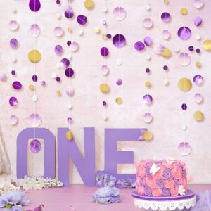 Cheerland Party Decorations Purple Circle Dot Garland Gold White Lavender Hanging Banner Streamer Backdrop Decor for Themed Birthday Wedding Bridal Baby Showers Party Supplies 46ft