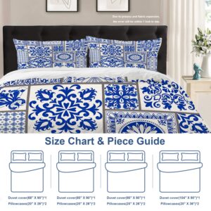 Batmerry Blue and White King Size 3 Pieces Bedding Comforter Cover Sets,Soft Fluffy Abstract Patchwork Mosaic Tiles Pattern Printed Duvet Cover for All Season