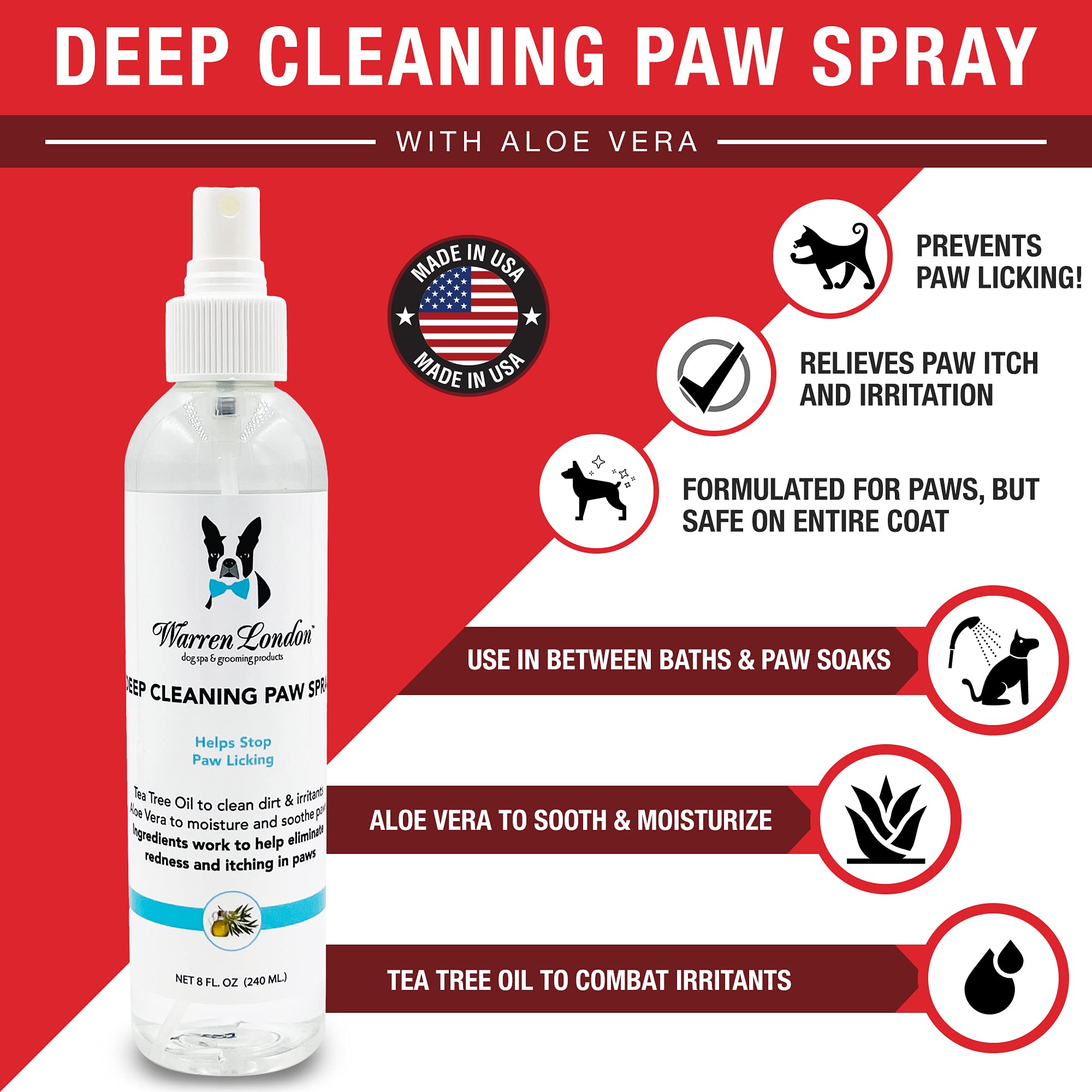 Warren London Deep Cleaning Paw Soak | Soothing Itchy Paw Relief for Dogs with Seaweed, Tea Tree Oil, & Aloe Vera | Anti Licking for Dogs Paws | 5 Minute Paw Spa Service at Home | Tablets & Spray