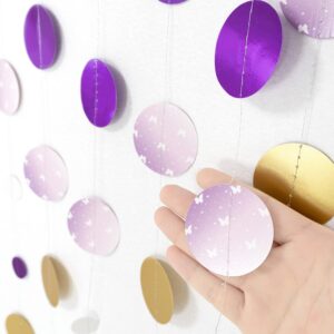 Cheerland Party Decorations Purple Circle Dot Garland Gold White Lavender Hanging Banner Streamer Backdrop Decor for Themed Birthday Wedding Bridal Baby Showers Party Supplies 46ft