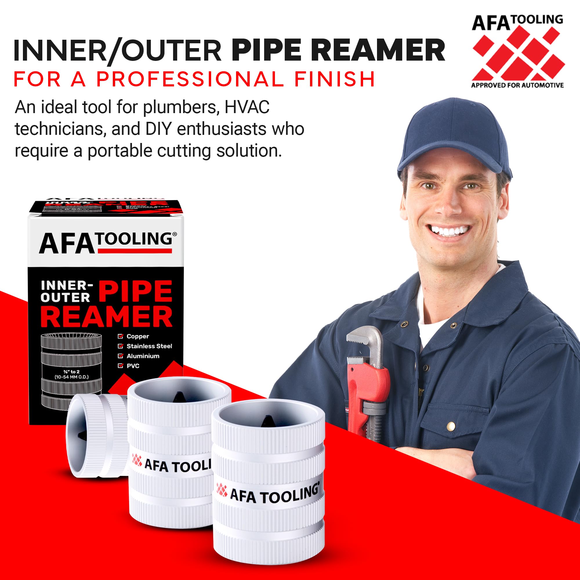 AFA Tooling - Inner/Outer Pipe Reamer for 1/4" to 1-1/4" Pipes, Deburring Tool with Inner & Outer Cones for Smoothing & Reaming Copper, Stainless Steel, PVC, Metal & Aluminium - Plumbing Tool