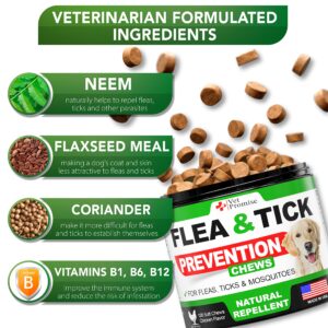 Flea and Tick Prevention for Dogs Chewables - All Natural Dog Flea & Tick Control - Flea and Tick Chews for Dogs - Oral Flea Pills for Dogs Supplement - All Breeds and Ages - Made in USA - 120 Tablets