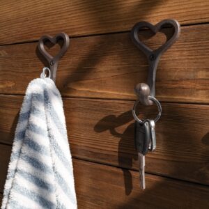 SMKOLIN 5 Pcs Love Heart Coat Hooks 3.8'' Cast Iron Wall Hooks Decorative Keys Mugs Bags Towels Hanger