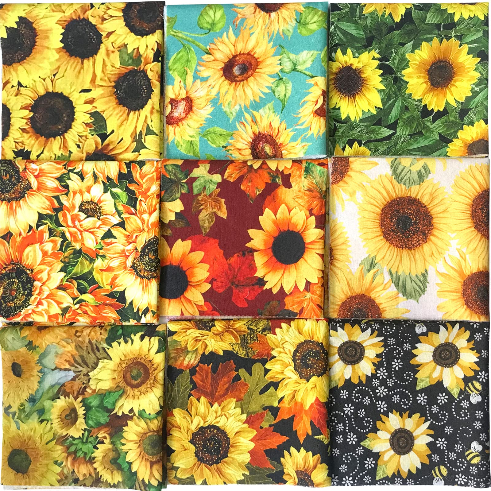 Mililanyo 10Pcs 25 x 25cm Sunflower Cotton Fabric Patchwork Printed Patterns Quilting Fabric Sewing Patchwork Precut Fabric for DIY Artcraft