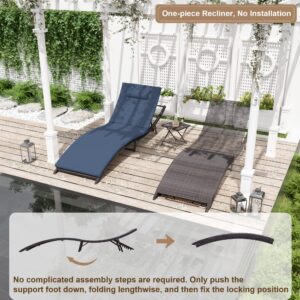 Delnavik Patio Chaise Lounge Set 3 Pieces Outdoor Lounge Chair Outdoor Wicker Lounge Chairs with Table Folding Chaise Lounger for Poolside Backyard Porch, Navy Blue