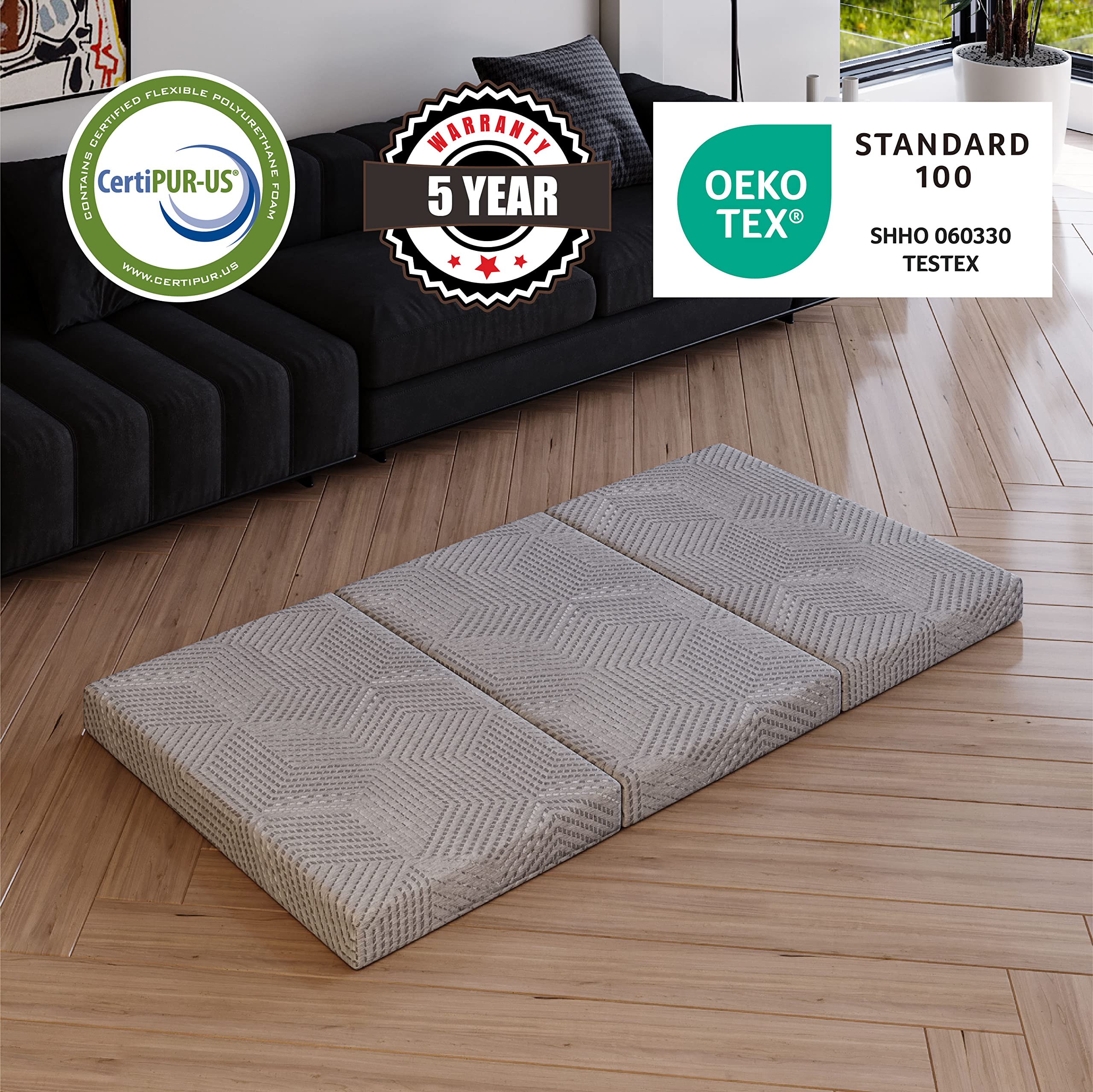 Folding Mattress 4 Inch Tri Folding Memory Foam Mattress, Portable Trifold Mattress Topper with Breathable & Washable Cover, Foldable Floor Mattress Guest Bed for Camping, Travel, Queen