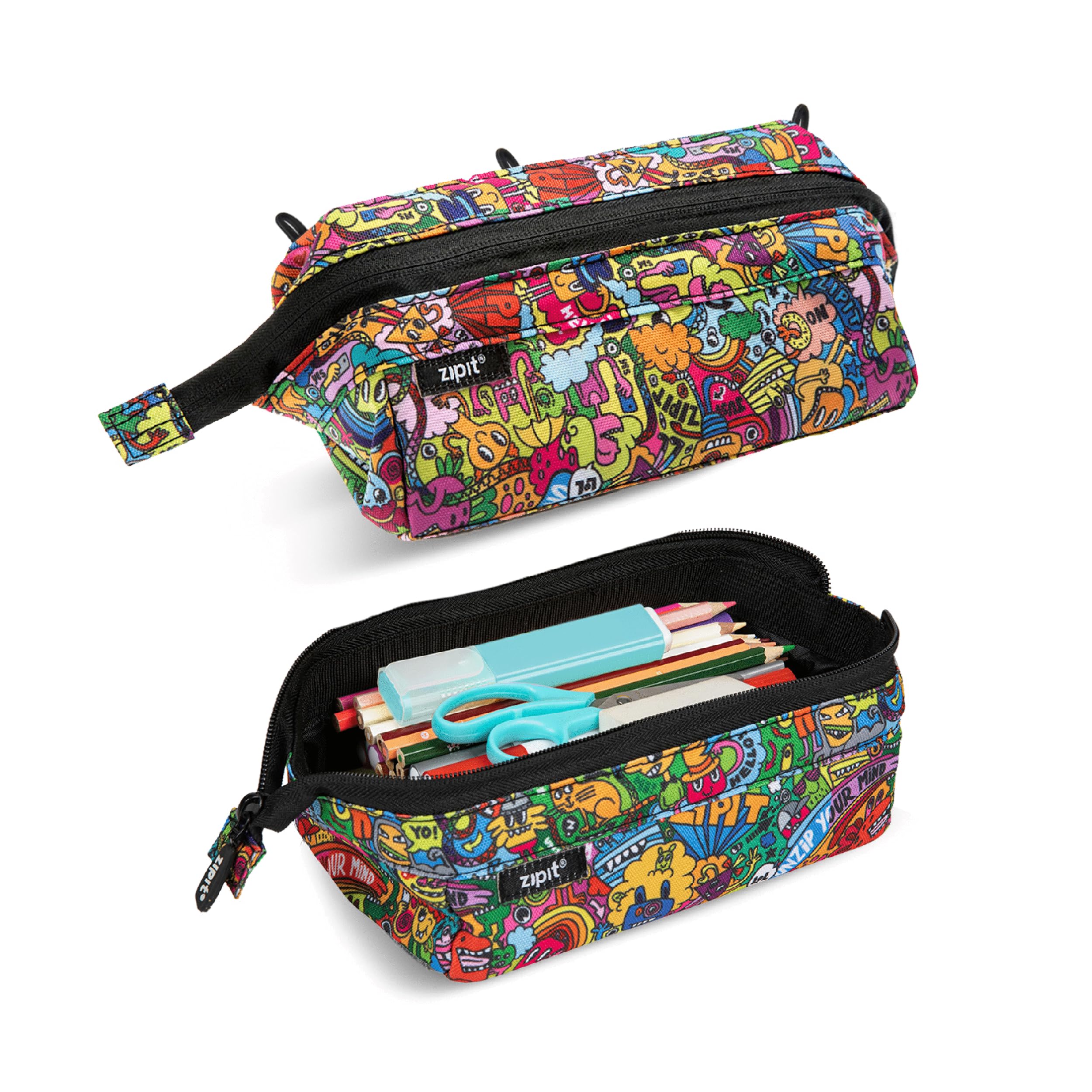 ZIPIT Lenny Pencil Case | Large Capacity Pencil Pouch | Pencil Bag for School, College and Office (Colorful)