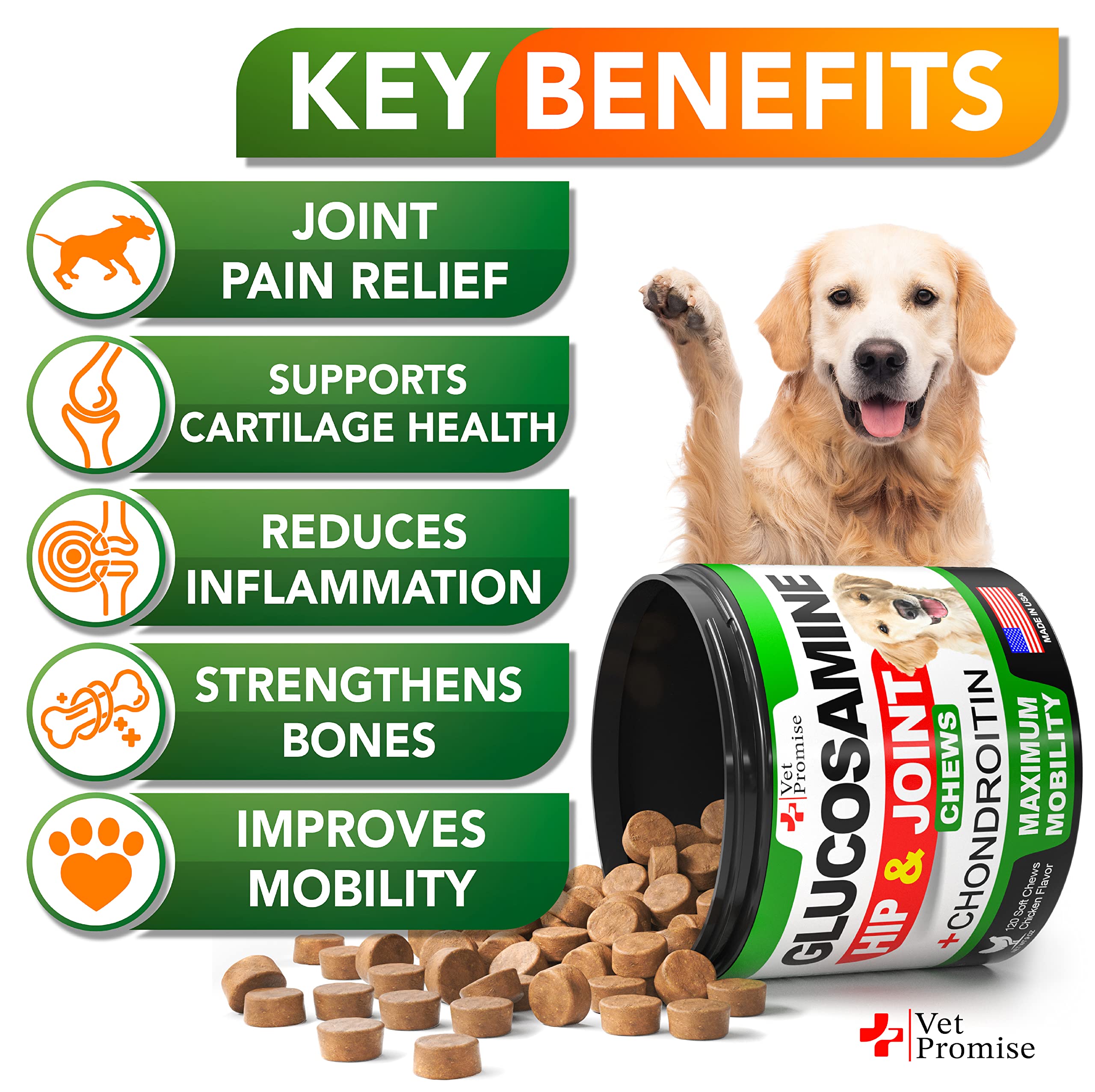 Glucosamine for Dogs - Hip and Joint Supplement for Dogs - Glucosamine Chondroitin for Dogs - Dog Joint Pain Relief - MSM - Hemp Oil - Advanced Support Dog Joint Supplement Health - 120 Mobility Chews