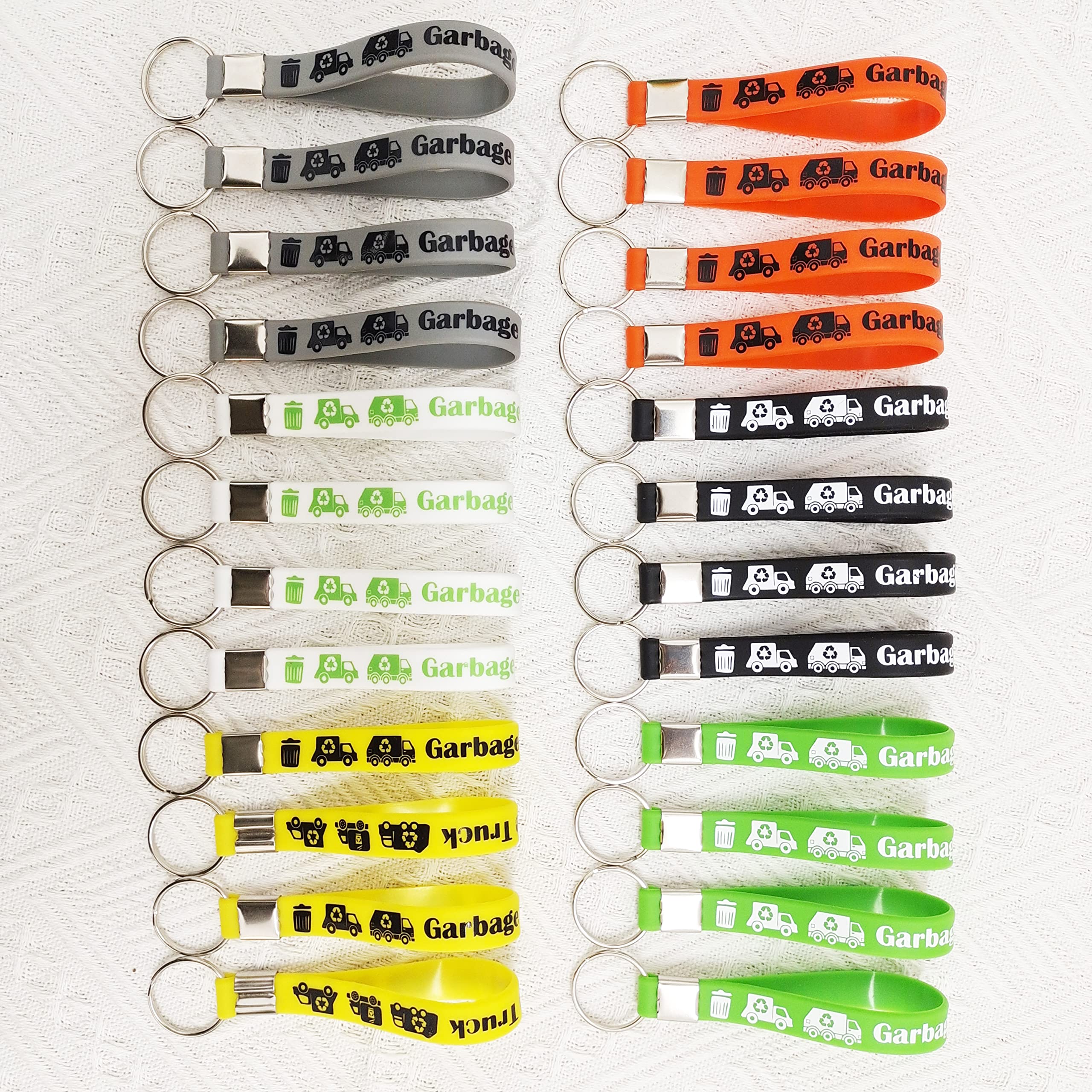 ATSMOICY 24 Garbage Truck Themed Party Silicone Bulk Keychian/Keyrings - Rubbish truck Themed Baby Shower Birthday Waste Management Recycling Party Supplies Decorations Favors Rubber Keychian