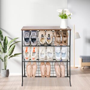 ZOES HOMEWARE Narrow Shoe Rack for Front Door Entrance,4-Tier Shoes Rack Storage Organizer with 3 Slanted Shelves and Top Shelf for Entryway,Skinny Space Saving Shoe Rack, Black