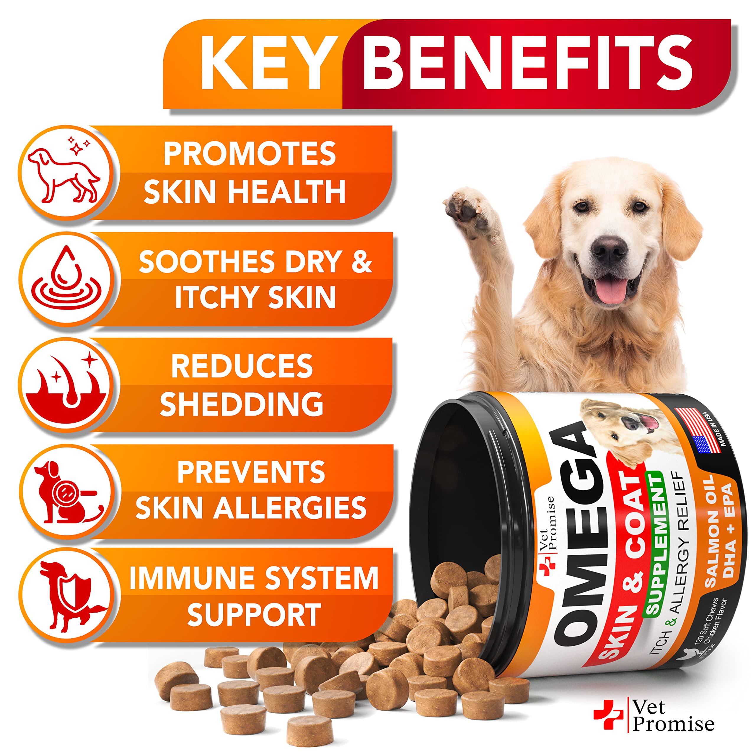 Omega 3 for Dogs - Dog Skin and Coat Supplement - Fish Oil for Dogs Chews - Allergy and Dog Itch Relief - Dog Anti Shedding Supplement - Dog Dry Skin Treatment - Salmon Oil - Made in USA - 120 Treats