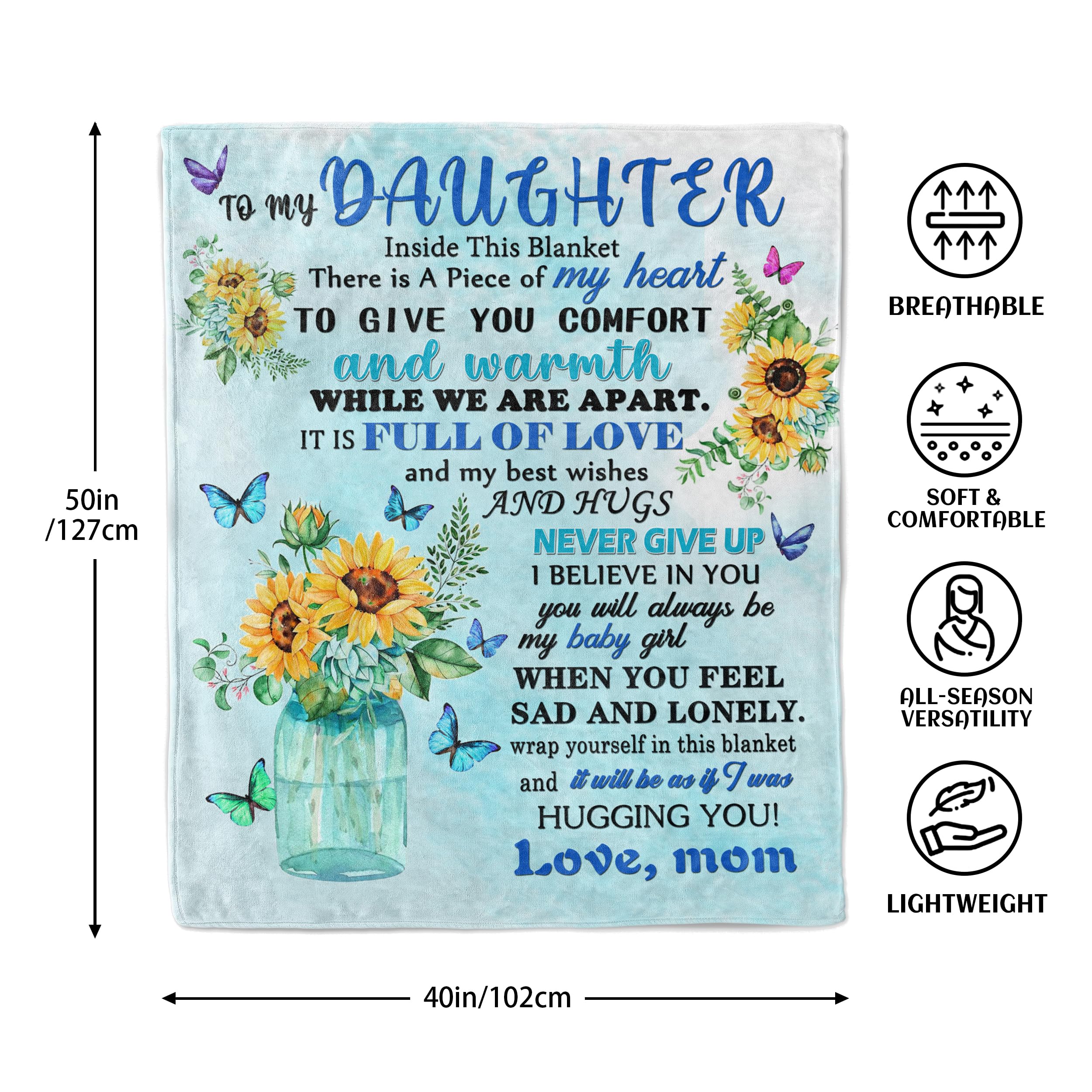 Wotail Daughter Gifts from Mom, Daughter Gifts, Gifts for Daughters Adult, Gift for Daughter, Gifts for Daughter, Ddaughter Blanket from Mom 40" X 50"