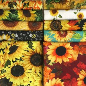 Mililanyo 10Pcs 25 x 25cm Sunflower Cotton Fabric Patchwork Printed Patterns Quilting Fabric Sewing Patchwork Precut Fabric for DIY Artcraft