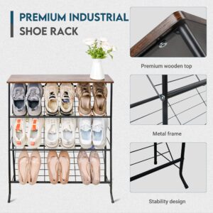 ZOES HOMEWARE Narrow Shoe Rack for Front Door Entrance,4-Tier Shoes Rack Storage Organizer with 3 Slanted Shelves and Top Shelf for Entryway,Skinny Space Saving Shoe Rack, Black