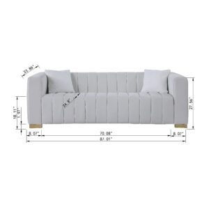 JURMALYN White Sectional Sofa Couch for Living Room 3 Seater Chesterfield Sofa Velvet Sofa Couch with Strong Gold Metal Legs for Bedroom Living Room Furniture 87"