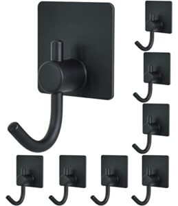 adhesive wall hooks, matte black stainless steel coat hook, heavy duty waterproof towel hooks for hanging, self-adhesive robe shower hooks, bedroom bathroom kitchen wall mount hooks - 8 pack