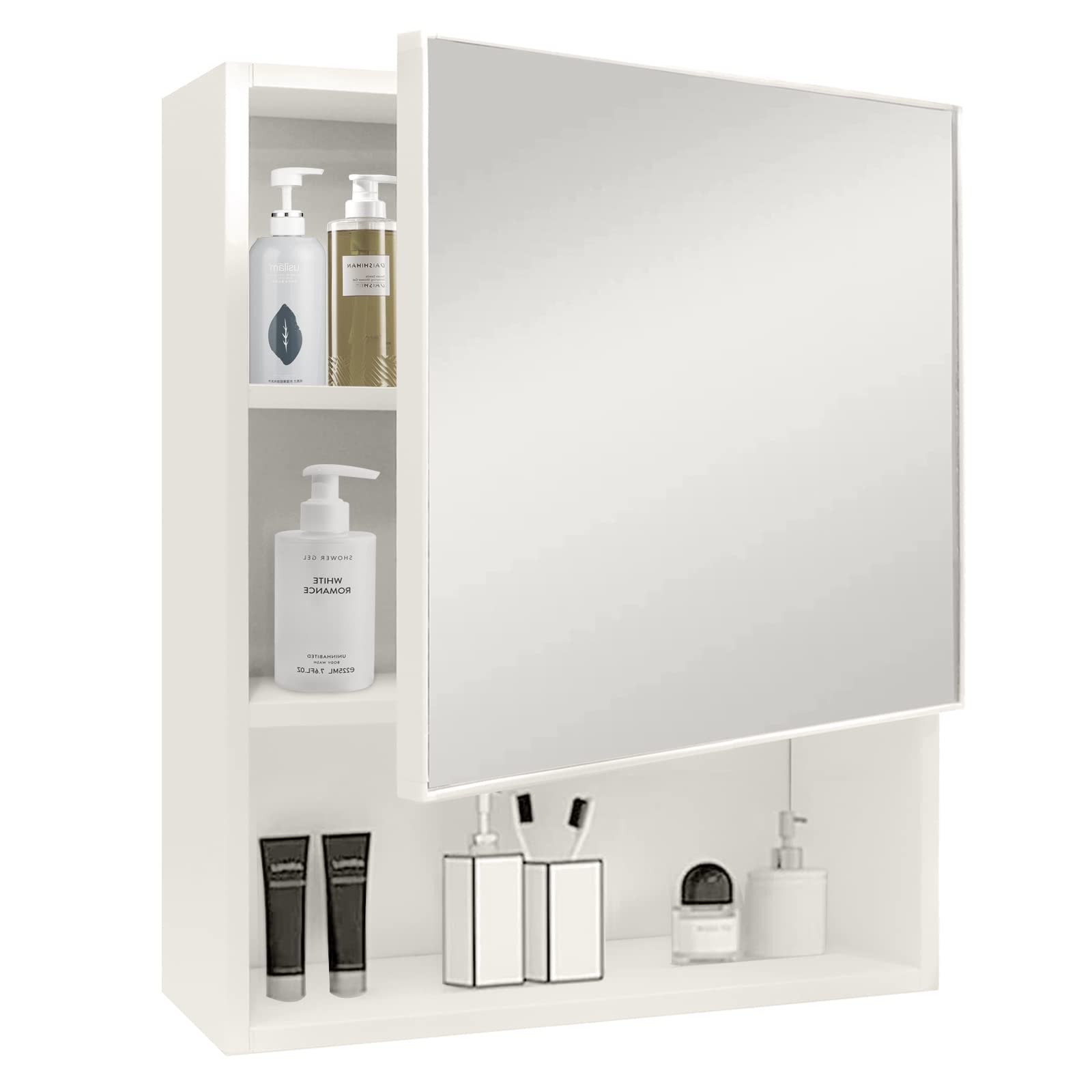 YEPOTUE Bathroom Wall Cabinet 23.6 "x19.6 Mirrored Medicine Cabinets Organizer, Over The Toilet Space Saver Storage Cabinet Aluminum, Water, Rust Resistant, Recess or Surface Mount