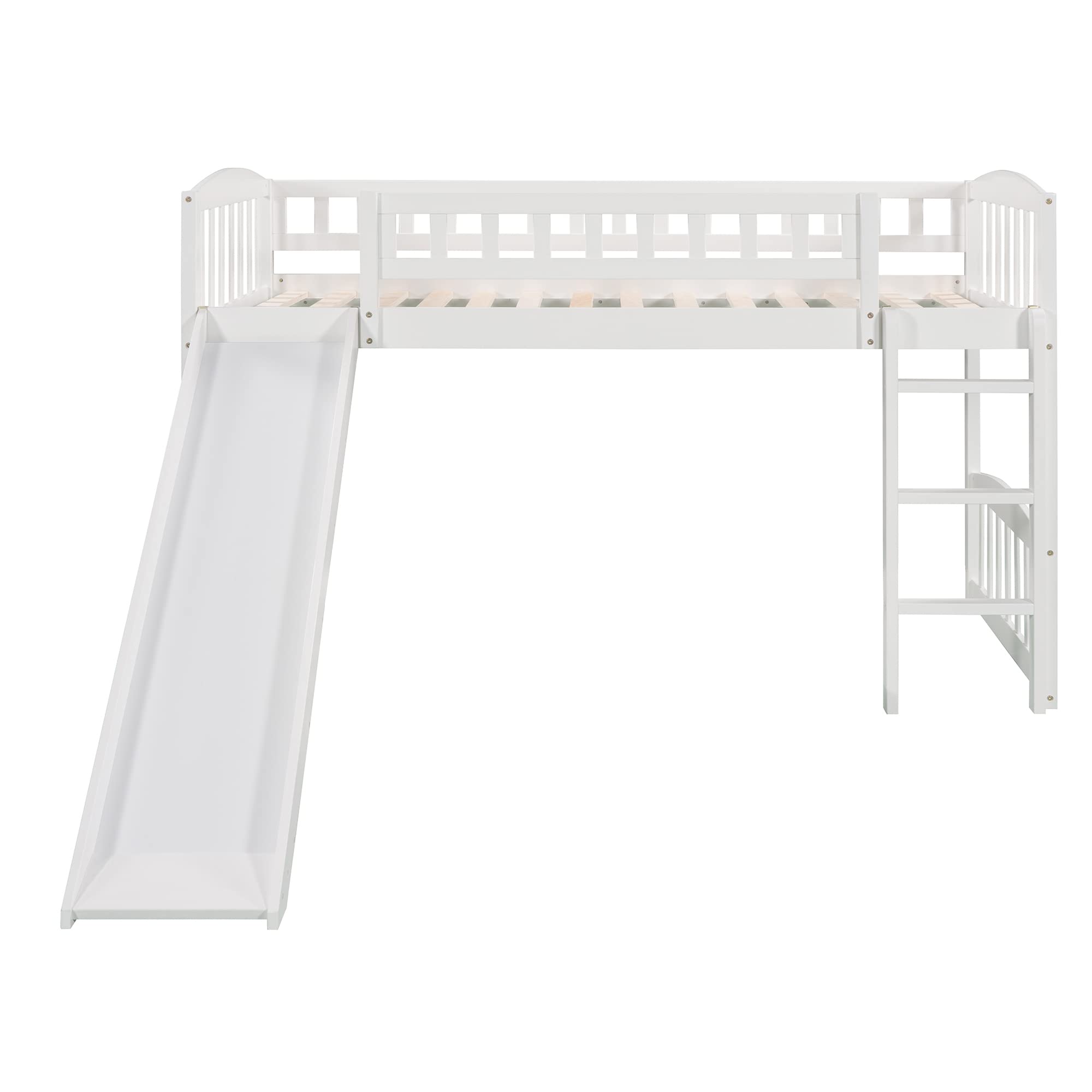 Merax Twin Size Loft Bed with Slide and Ladder, White