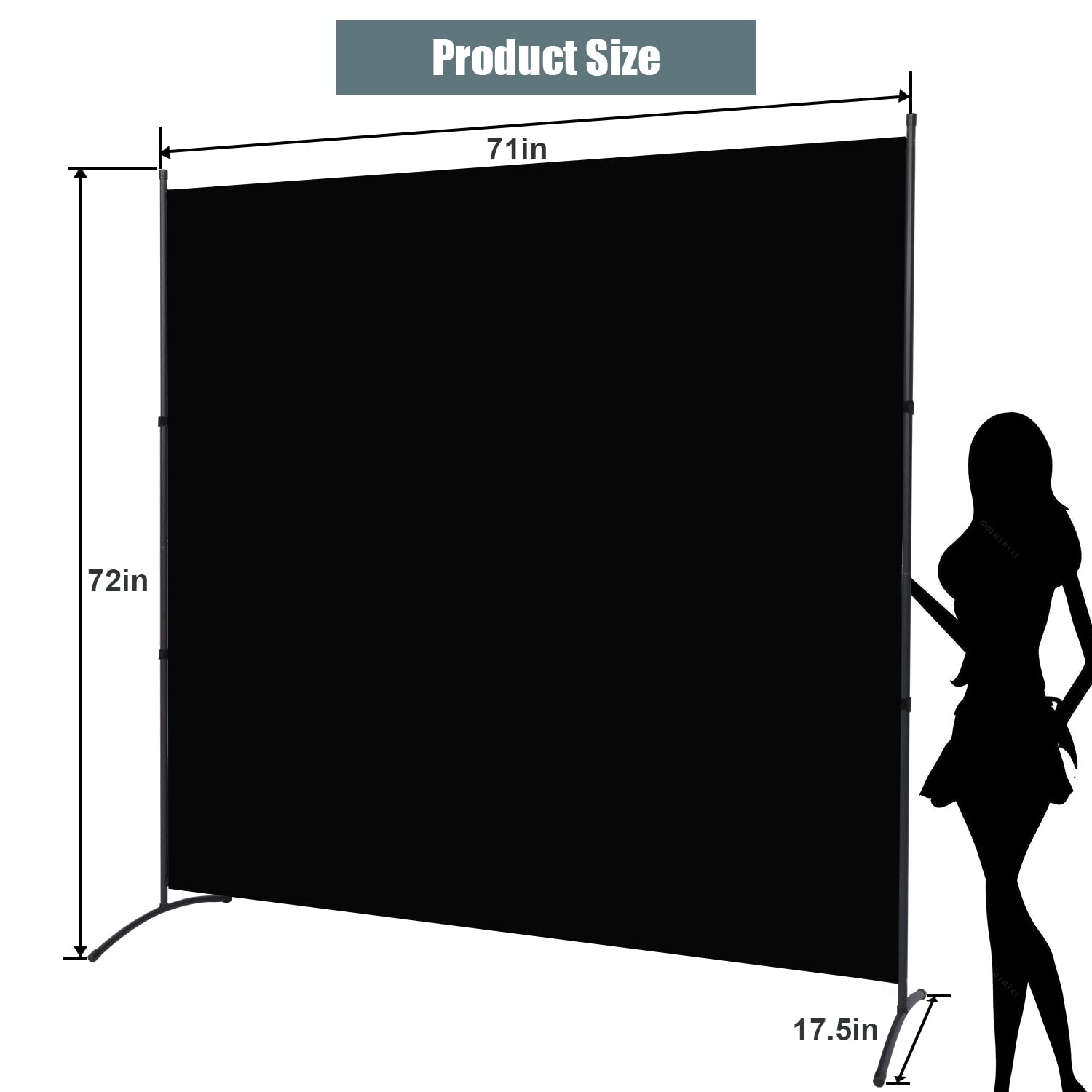 Room Divider Single Panel Privacy Screen, 71''x72''H Large Divider for Room Separation, Thickened Fabric 6FT Room Divider Wall Screen for Bedroom Office School, Portable Partition Room Dividers, Black