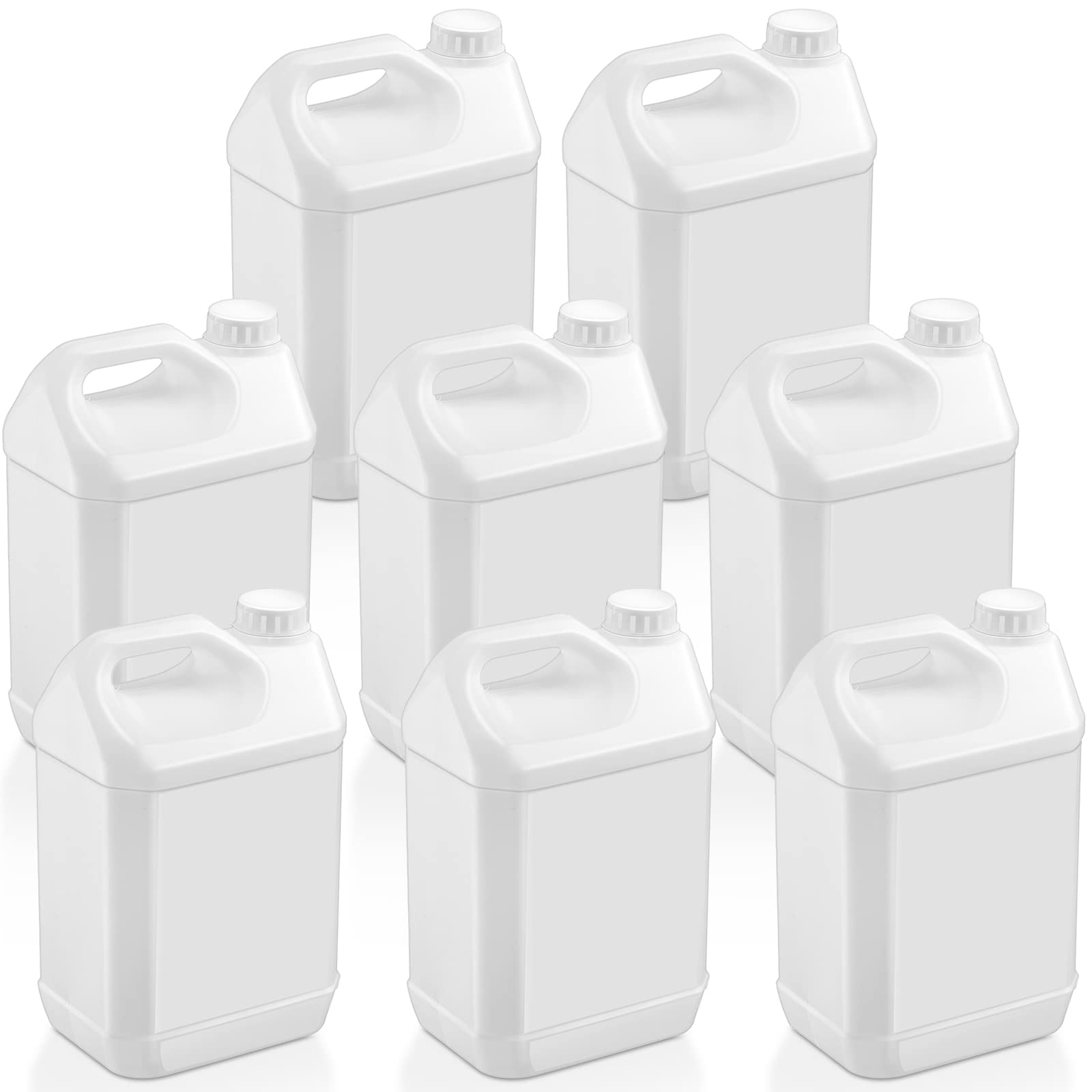 8 Pack 1 Gallon Plastic Jug with Child Resistant Lid Jugs with Ergonomic Handle Reusable BPA Free Storage Containers, HDPE Construction for Residential or Commercial Use