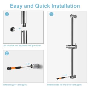 OFFO Shower Slide Bar 24 Inches Adjustable Installation Distance 18-24 Inches with 360° Adjustable Handheld Shower Head Holder for Bathroom, Screw Wall Mounted, Chrome Finish