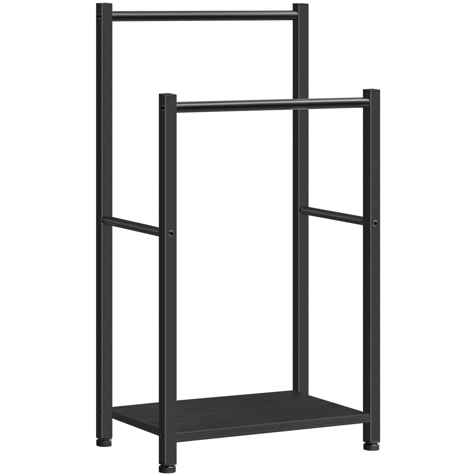 HOOBRO Free Standing Towel Rack for Bathroom, 16.5" L x 9.4" W x 31.5" H, 2 Tier Blanket Rack, Blanket Holder, Drying and Display Rack with Shelf, Black BB02LB01