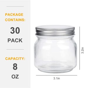 QAPPDA Mason Jars, Glass Jars With Lids 8 oz,Canning Jars For Pickles And Kitchen Storage,Wide Mouth Spice Jars With Silver Lids For Honey,Caviar,Herb,Jelly,Jams,Set of 30