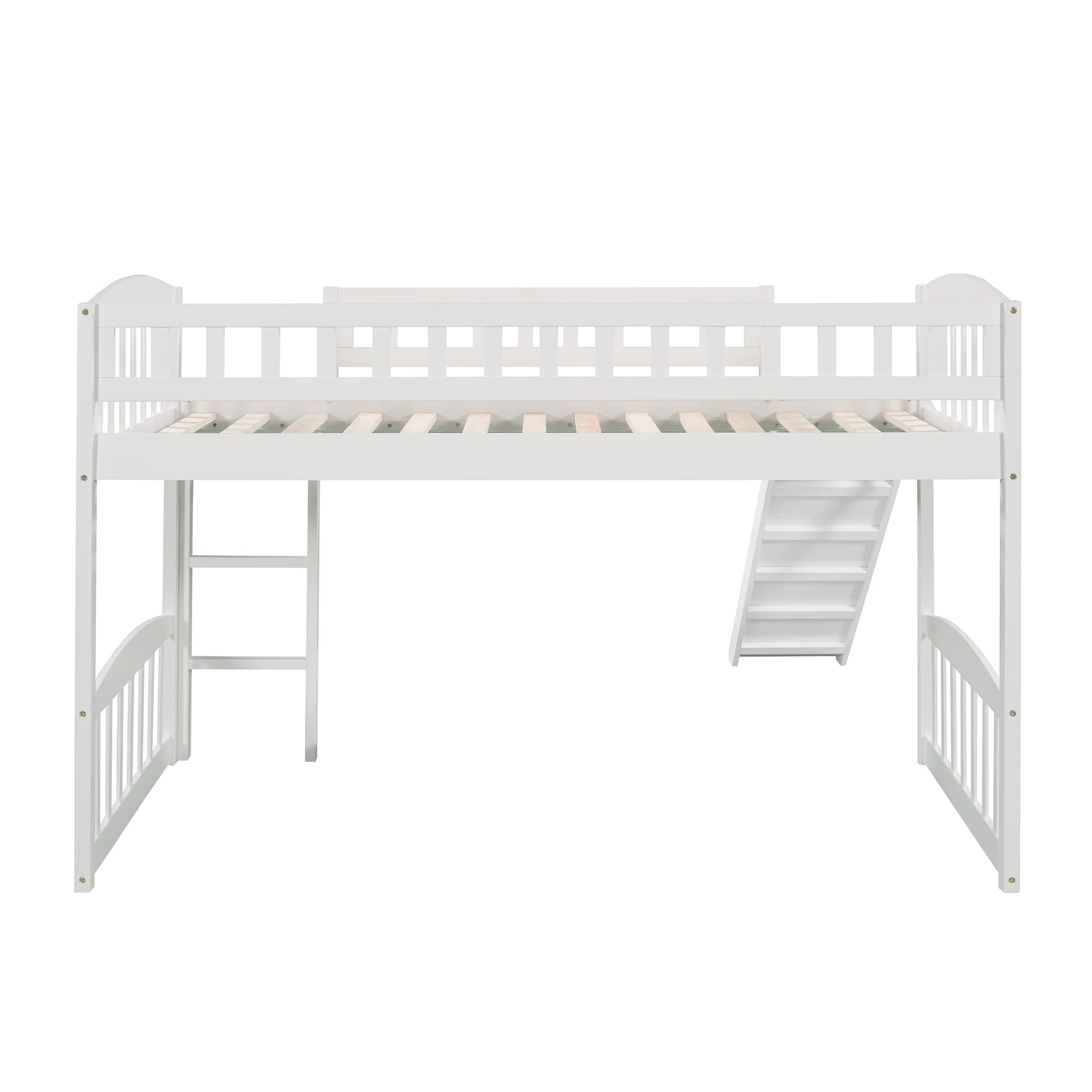 Merax Twin Size Loft Bed with Slide and Ladder, White