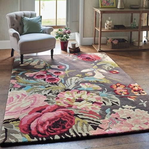 Restoration and Renovation Modern Rose Floral Wool Rug | Handmade Area Rug with Garden Colorful Flowers for Living Room Dining Room and Kitchen (Brown, 3x5 ft)