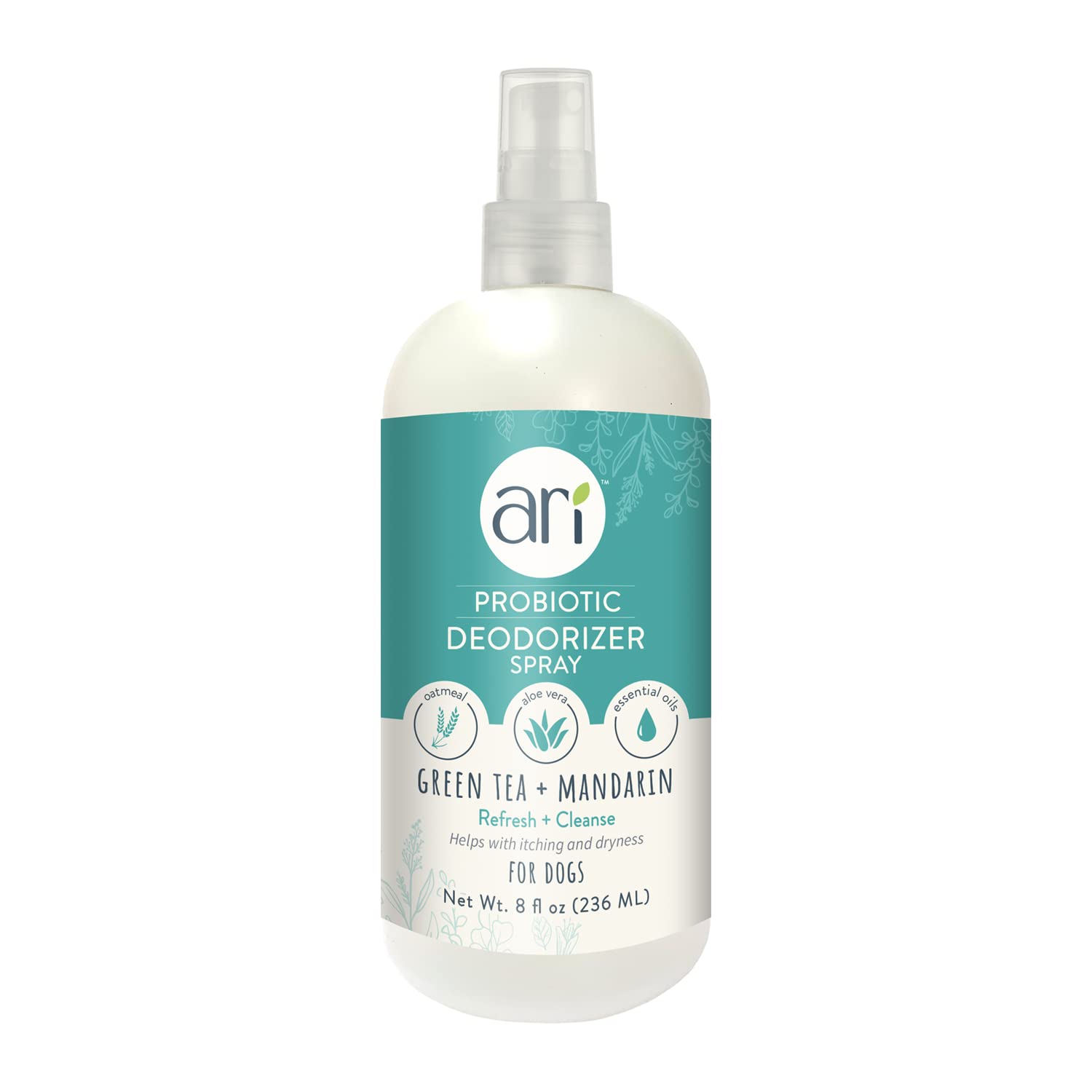 Ari Probiotic Deodorizer Spray for Dogs (8 oz) – Green Tea & Mandarin Scent – pH-Balanced, Long-Lasting Freshness, Sulfate-Free, Gentle for All Breeds