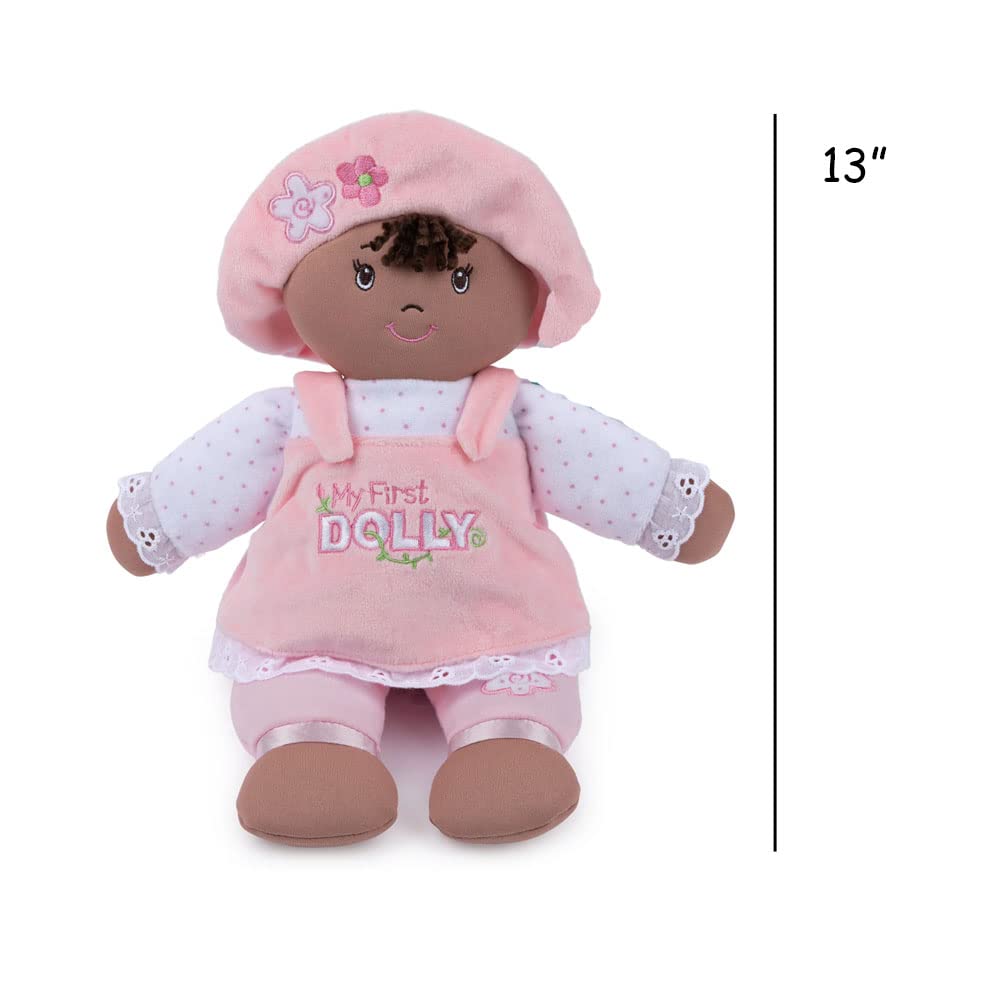 Knextion Inc Personalized First Baby Doll - African American Pink Dolly Stuffed Animal Keepsake with Custom Name