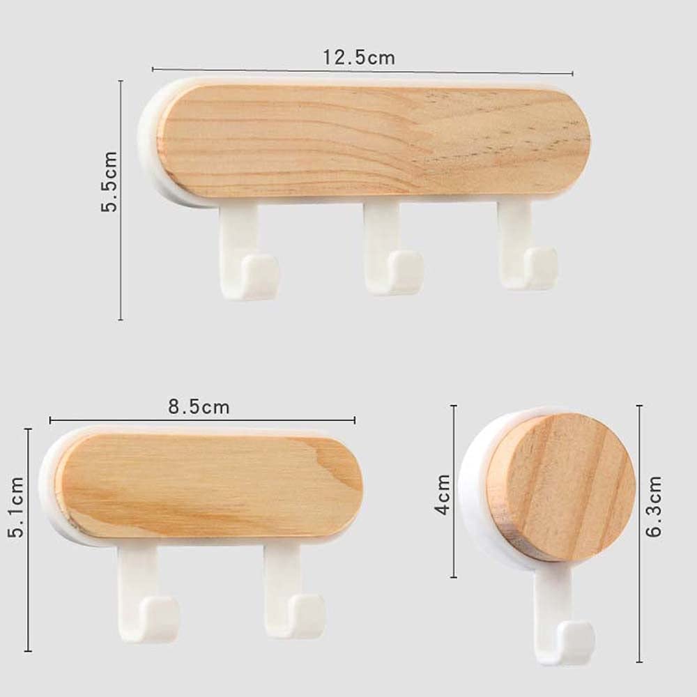 Wooden Wall Hook, Self Adhesive Key Holder Decorative Storage Rack Creative Hanger, Wall Mounted Clothes Hook Bathroom Supplies(3 Hooks,Black)