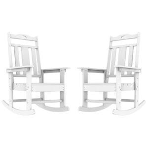 loeniy hdpe outdoor rocking chair set of 2, all weather resistant patio rocker chair with 350 lbs heavy duty, high back oversized rocking chair for adult in porch, ergonomic seat (white)