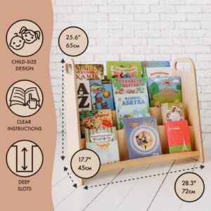 Goodevas Wooden Book Shelf Organizer & Toy Storage for Kids - Wood Book Case & Toy Stand Bookcase for Toddler Room - Montessori Display Stand Bookshelf for Children Made in Ukraine