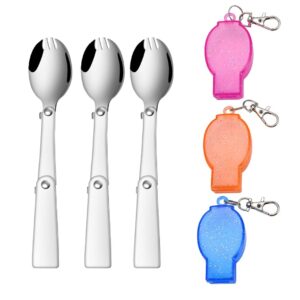 luzen 3pcs stainless steel spork 2 in 1 folding portable travel spoon fork flatware cutlery with carrying case and keychain for travel camping hiking and other outdoor activities