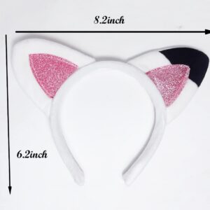 Atvscay Cat Ears Headband Cat Ears Headwear Shiny Flannelette Hair Hoop For Girl Halloween Costume For Dollhouse Party (Elastic Headwear)…