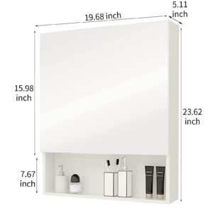 YEPOTUE Bathroom Wall Cabinet 23.6 "x19.6 Mirrored Medicine Cabinets Organizer, Over The Toilet Space Saver Storage Cabinet Aluminum, Water, Rust Resistant, Recess or Surface Mount