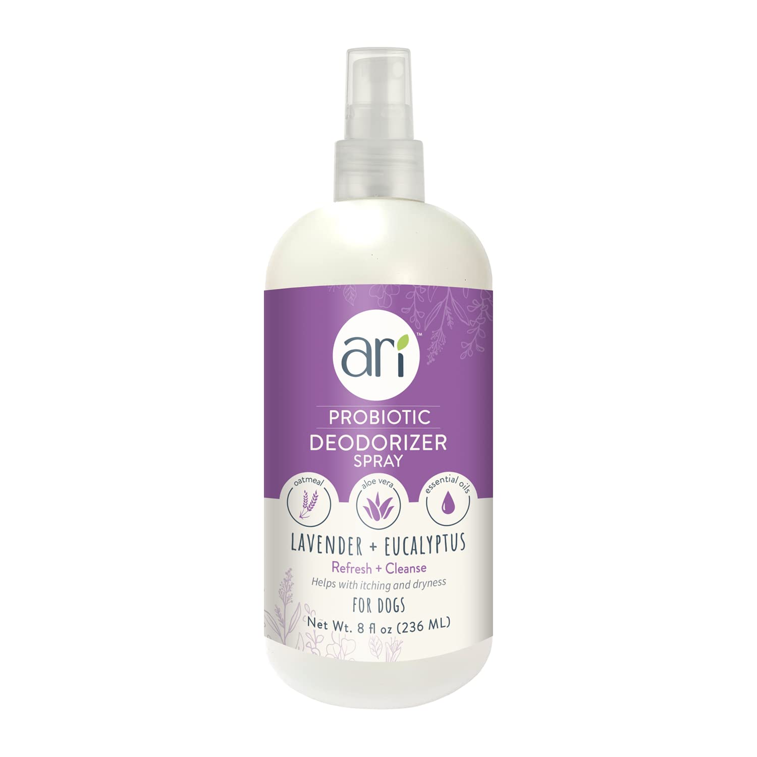 Ari Probiotic Deodorizer Spray for Dogs (8 oz) – Lavender & Eucalyptus Scent – pH-Balanced, Long-Lasting Freshness, Sulfate-Free, Gentle for All Breeds