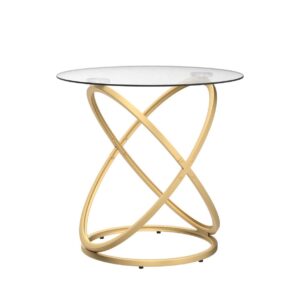 OIOG Gold End Table, Glass End Table for Living Room, Round Side Table with Storage, Modern Accent Table for Small Space, Nightstand for Bedroom