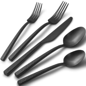 alata ripple 20-piece black silverware set stainless steel flatware set,service for 4,cutlery set,dishwasher safe