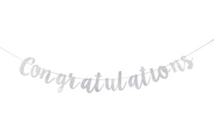 starsgarden silver glitter congratuation banner - high school/college graduate congratulations hanging decorating-congrats grad graduation party decorations supplies(silver)