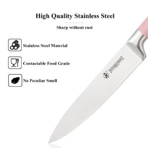 Kitchen Knife Set, 9-Piece Pink Kitchen Knife Set with Acrylic Block, Non Stick Sharp High Carbon Stainless Steel Knife Set for Kitchen Cutting Meat Slicing Chopping Kitchen Gifts for Women (Pink)