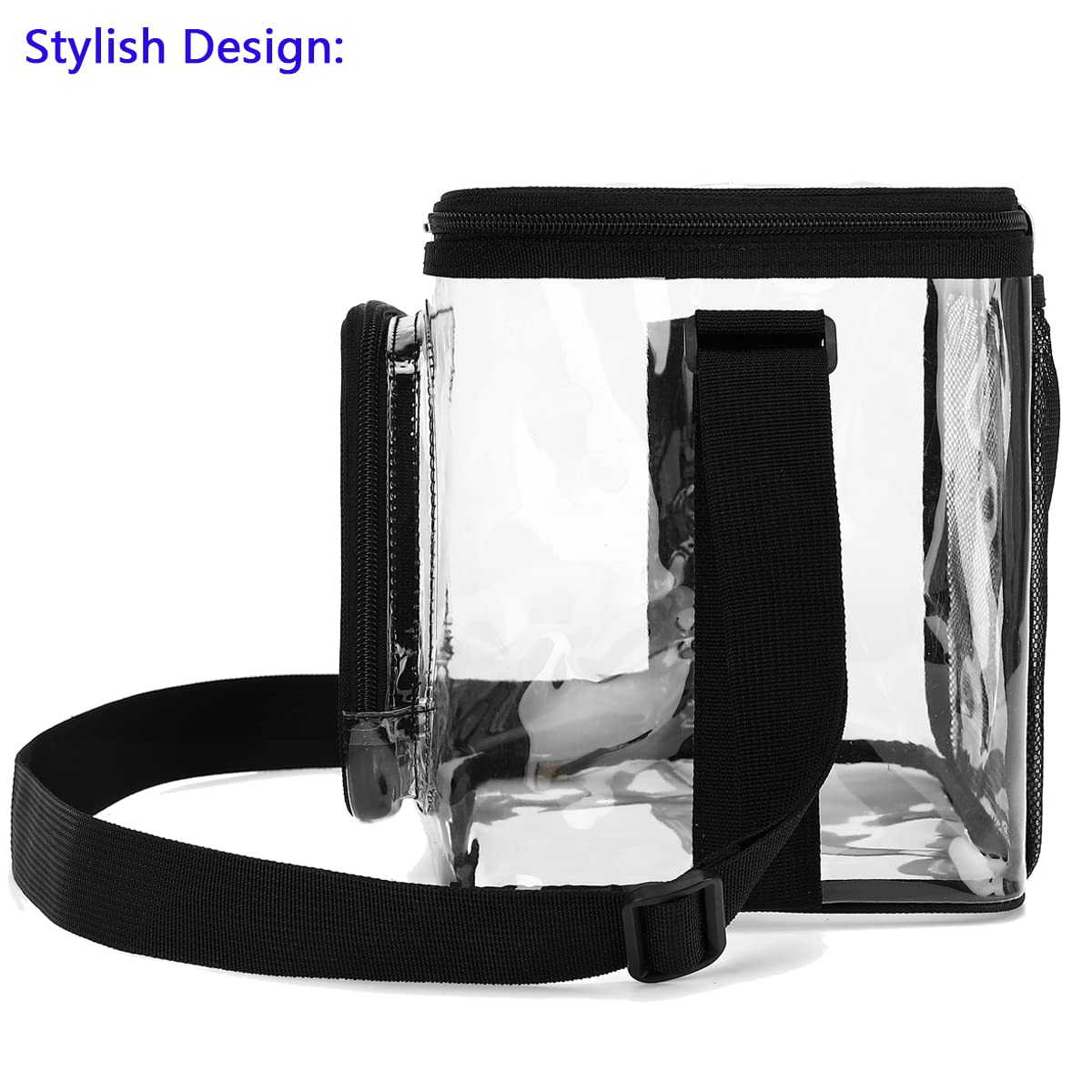 FlowFly Clear Lunch Bag Adult Large Heavy Duty Transparent Stadium Approved Lunch Box for Women and Men with Adjustable Shoulder Strap, Front Zipper Pocket, Clear