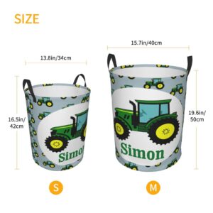 Green Farm Tractor Tractor Customized Laundry Basket Clothes Hamper with Name Collapsible Waterproof Large Capacity Organizer Storage for Living Room.