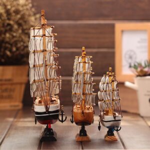 Wooden Sailboat Model Decor Miniature Sailing Boat Ship Model Home Decoration Rustic Mini Antique Sailboat Ornament Crafts Handcrafted Nautical Ocean Theme Sailing Boat for Home Office Tabletop