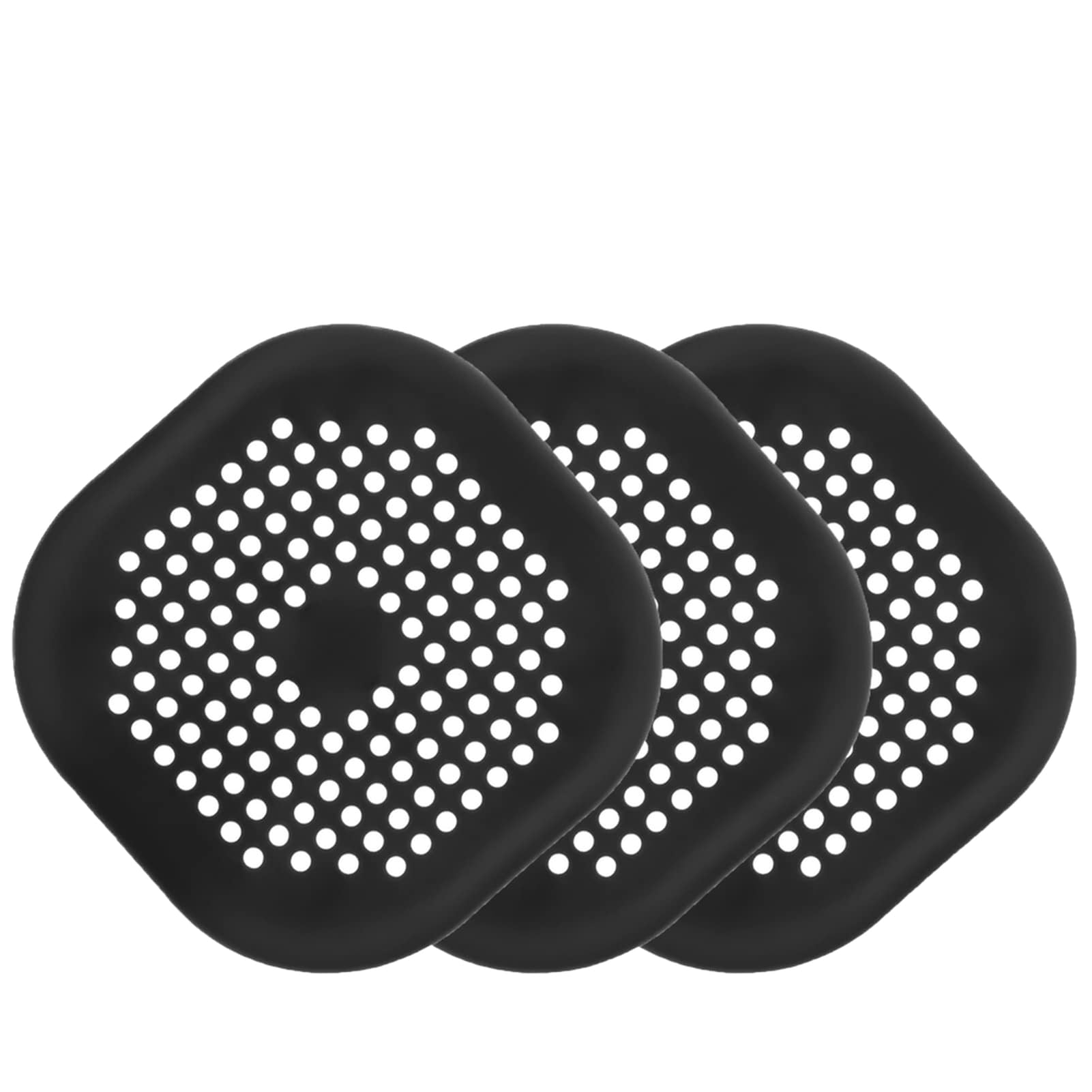 Shower Drain Hair Catcher, Durable Silicone Shower Drain Covers Hair Stopper with Suction Cup, Easy to Install Suit for Bathroom,Bathtub and Kitchen 3PACK (Black)