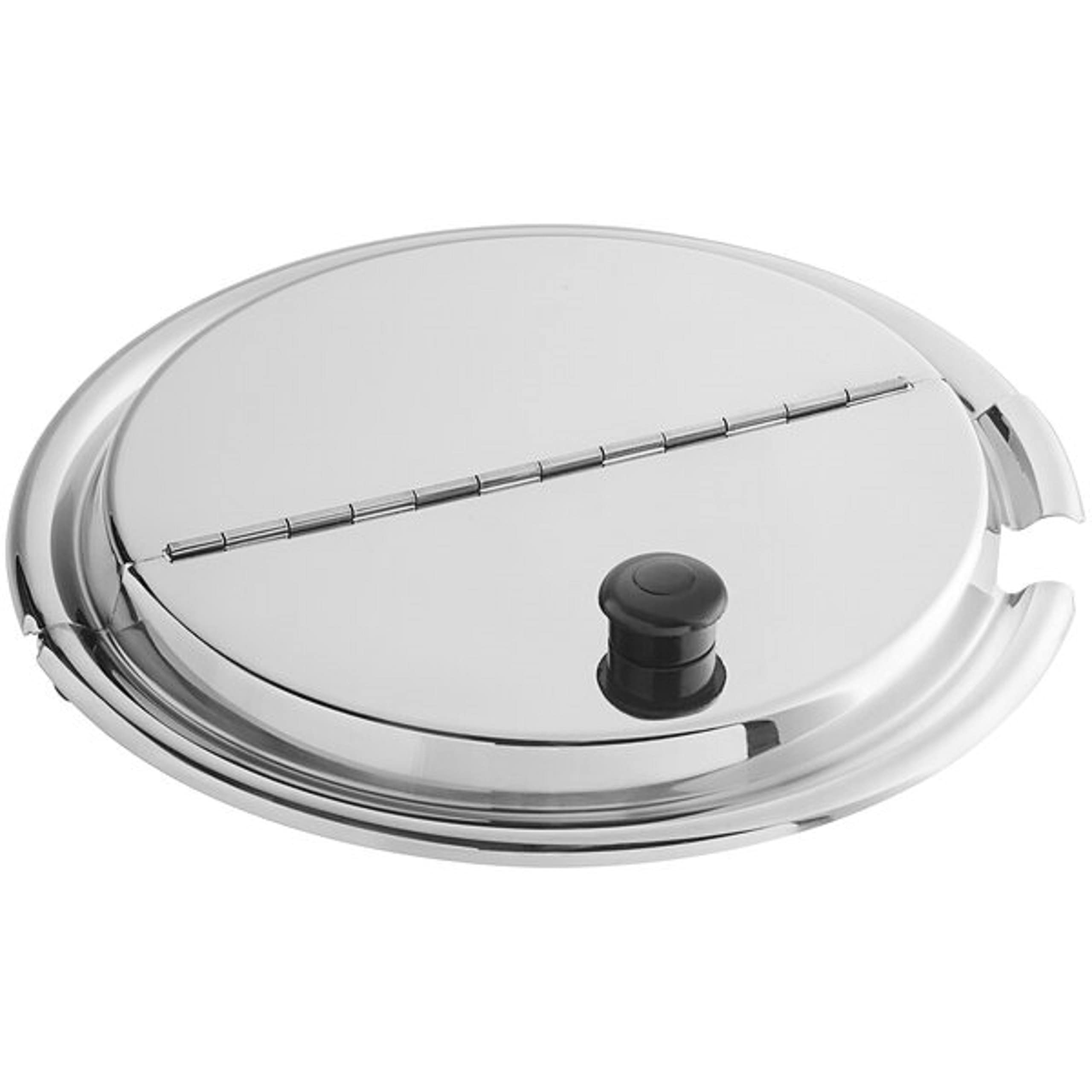 TrueCraftware- 25 cm Hinged Stainless Steel Inset Cover Fits 7 qt Inset Pan with Plastic knob and Notched for ladle- for Soup Warmer and Soup Chafer for Catering Buffet Parties Banquets Commercial Use